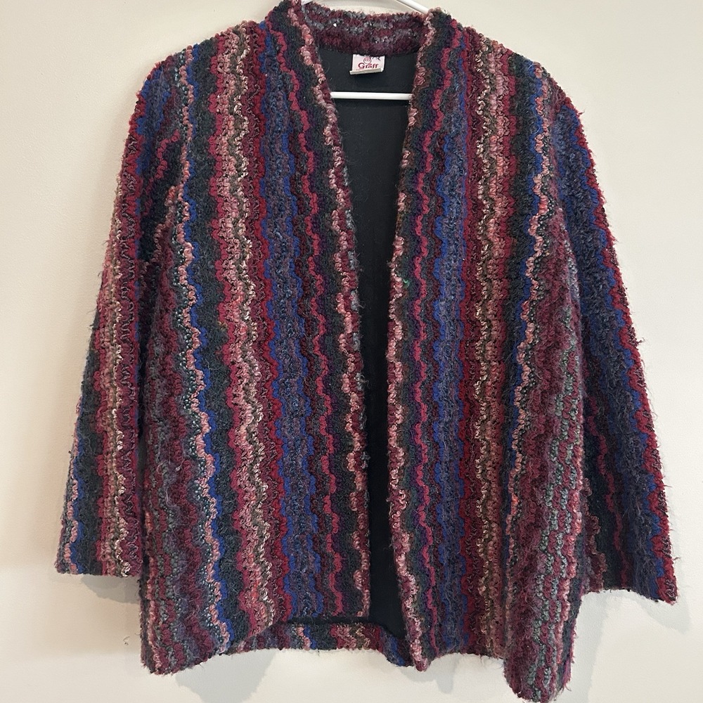 Vtg 90s Boho Wool Knit Sweater Cardigan Sz 10 Earthy Artisan Open